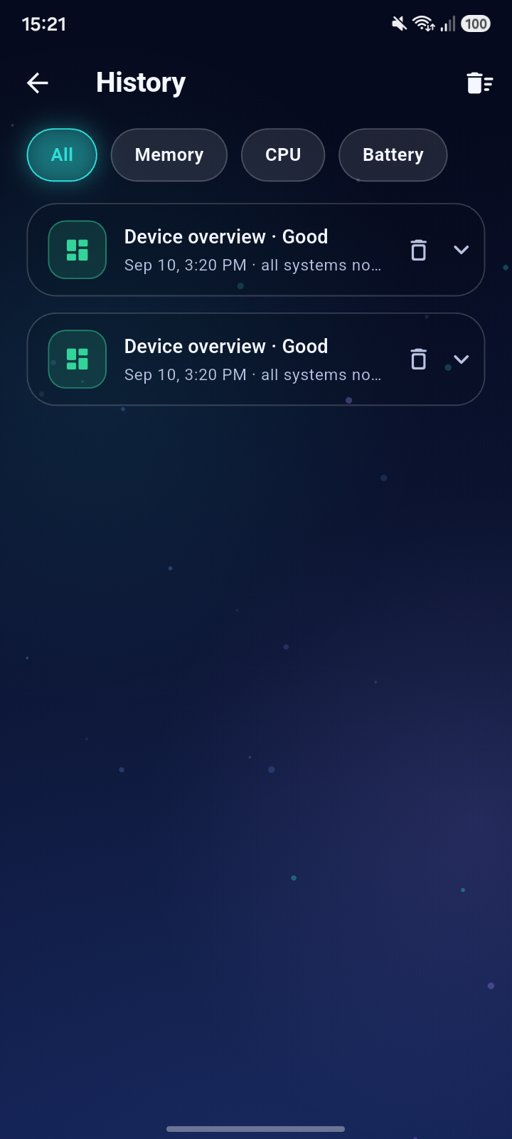 WhiteTool Dashboard history screen