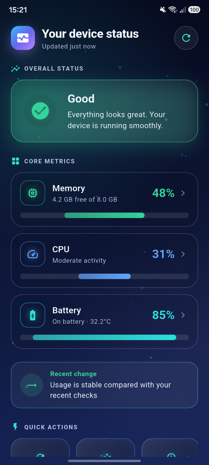 WhiteTool Dashboard device status screen
